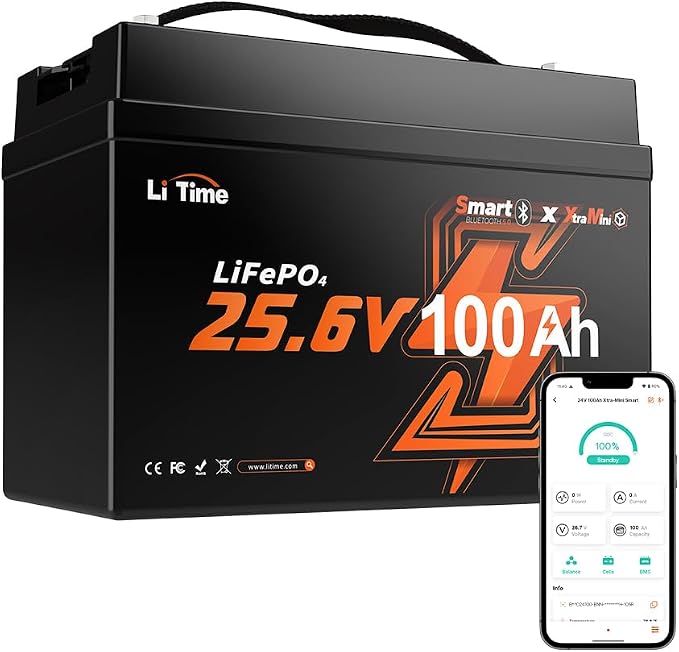 LiTime 24V 100Ah Mini LiFePO4 Lithium Battery for Trolling Motors, Marine