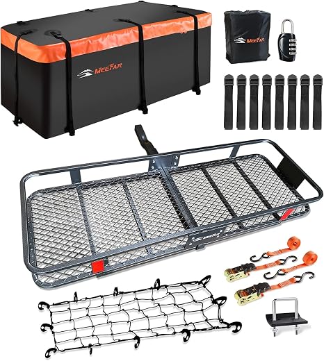 Hitch Mount Cargo Carrier Rack Basket 60"*20"*6"+Waterproof Bag 16 Cu.Ft.