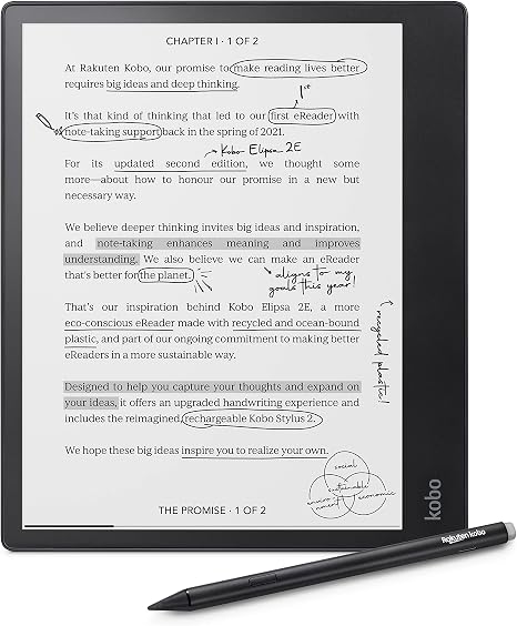 Kobo Elipsa 2E | eReader | 10.3” Glare-Free Touchscreen with ComfortLight PRO | Includes Kobo Stylus 2 | Adjustable Brightness | Wi-Fi | Carta E Ink Technology | 32GB of Storage