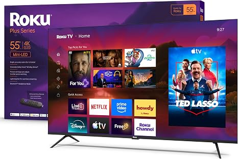 Roku 55-Inch Plus Series Smart TV - 4K QLED Mini-LED TV - RokuTV | Flat Screen Television with Dolby Vision & Wi-Fi for Streaming Live Local News, Sports - Enhanced Voice Remote