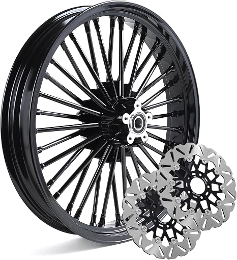 TOFR 21x3.5 Fat Spoke Front Wheel W/11.8 Rotors For Harley Touring 09-25
