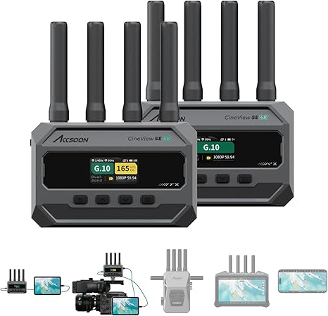 Accsoon CineView SE 4K Wireless SDI HDMI Video Transmitter&Receiver, 4K30/1080P60 Camera Control Video Transmission System, 1312ft 50ms Lat. USB +4 Apps Monitoring, Pair CineView M7 Pro/Master 4K