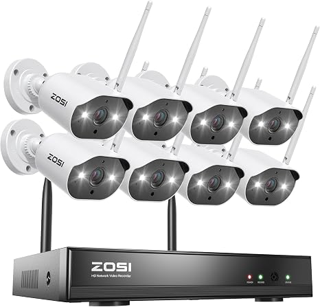 ZOSI 8CH 3MP WiFi Security Camera System, 8 x Home Outdoor Cameras, No HDD