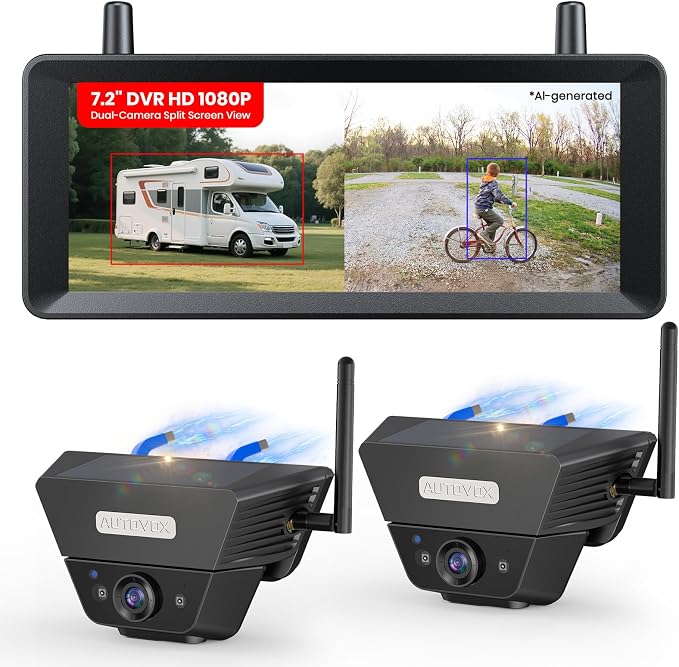 AUTO-VOX 2 Solar Magnetic Wireless Backup Camera, Watch Rear and Side Views