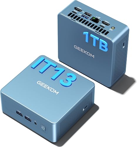 GEEKOM IT13 Mini PC 2026 for Office/Photo Editing, Intel i5-13600H |1TB SSD 16GB RAM |Silent Operation |Windows 11 Pro [USB4.0(40Gbps) I Dual HDMI |SD Slot |QuadDisplay l Intel NUC Replacement
