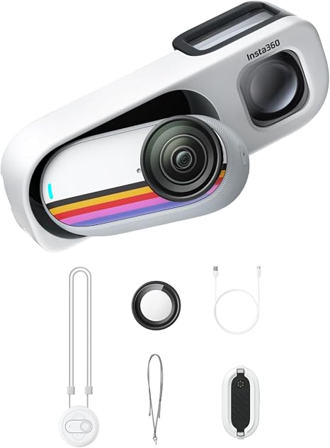 Insta360 GO 3S Retro Bundle Special Edition 128GB White - Small 4K Vlogging Camera, Hands-Free POV Cam, Retro Filters, 4K30fps, Extra Bttery, Lightweight Wearable Vlog Camera for Street & Daily Shots