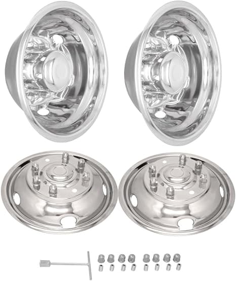 19.5 inches Hubcaps Fitting for 2005-2015/2016-2024 Ford Raptor F450 F550 SS 304 Wheel Simulator 10 Bolts with 5 Handholes A Set of 4PCS for Truck