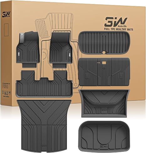 3W Tesla 2025-2026 New Model Y Juniper Floor Mats and Cargo Liners 10PCS | (Not for Standard) Full Set TPE Floor Liner, Cargo Mats and Seat Back Cover Protector, Car Mats for Tesla Model Y Accessories