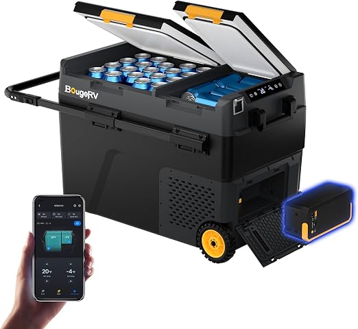 BougeRV 12V Refrigerator with 240Wh Battery CRD2 V2 52QT, -4~68°F Dual Zone