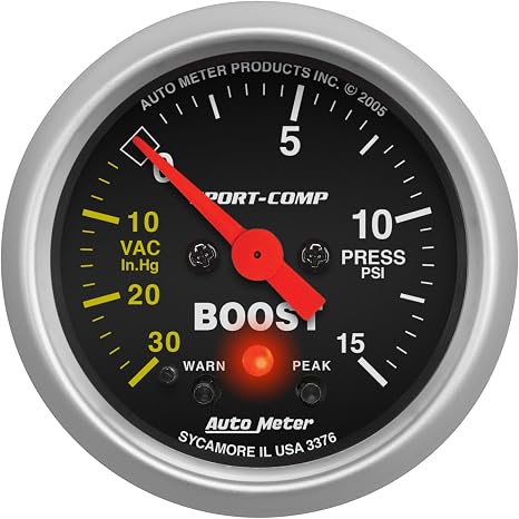 Auto Meter 3376 Sport-Comp Electric Boost/Vacuum Gauge,2.3125 in.