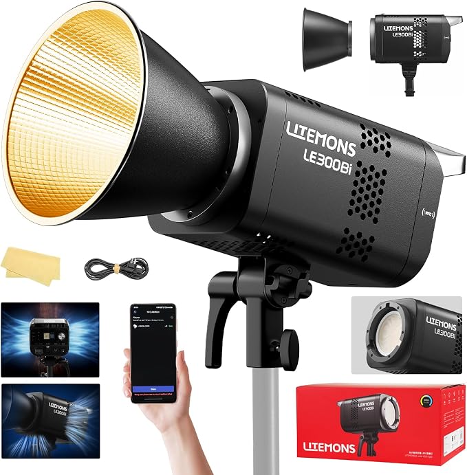 Godox Litemons LE300Bi COB Led Video Light Godox Bowens Mount 315W Bi-Color | Continuous Output Light with DMX/Bluetooth APP Control, NFC Connection, 2800K~6500K, 58900Lux@1m, CRI/TLCI98, 11 Fx Effects
