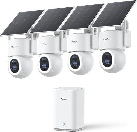 aosu D1 Max, 4-Cam Kit, 4K Solar Security Cameras System Wireless Outdoor