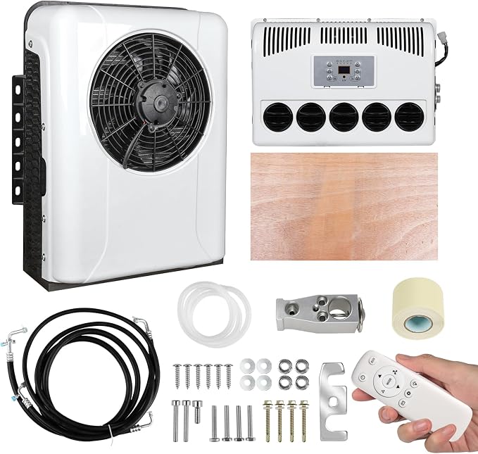 12V Universal Electric RV Truck Air Conditioner Camper A/C Unit, 12000 BTU Split AC Quiet Van A/C for RV Caravan, Semi-Truck, Tractor, Crane, Pickup, Excavators