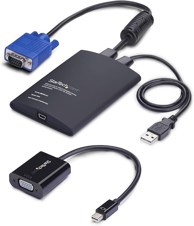 StarTech Crash Cart Adapter, USB/VGA/Mini DP, TAA (NOTECONS02-VGA-MDP) | USB/VGA KVM console, File transfer & video capture, Mini DP adapter, BIOS-level control, Self-powered, Win/Linux/macOS