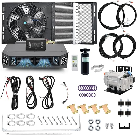 jiaji 12V 13700 BTU Under Dash Air Conditioner, 12 Volt Electric Air Conditioner for Car, Car Air Conditioner with Evaporator Condenser Compressor for Car RV Van Truck ATV Pickup Tractor