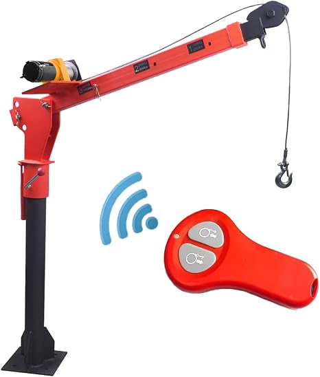 Pismire 1100lb Folding Truck-Mounted Jib Crane - 3500lb 12V Electric Winch Combo, 360° Swivel, Dual Remotes (Infrared/Wired), Painted Steel，Orange