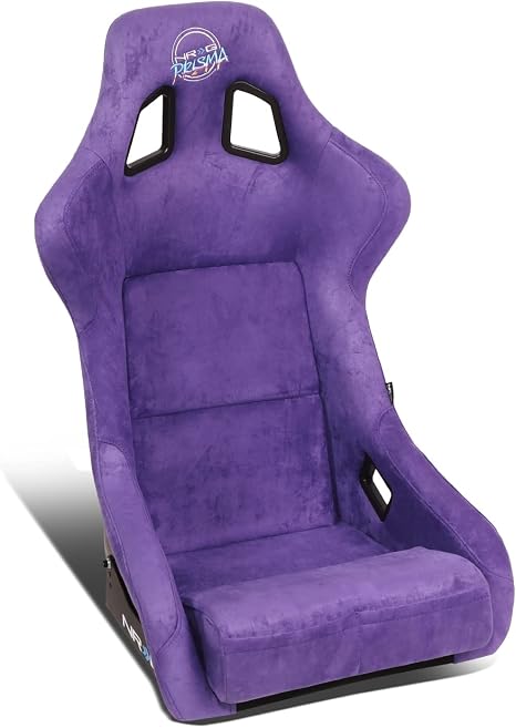 NRG Innovations NRG-FRP-302PP-PRISMA Universal Fixed Back Bucket Racing Seat for 5-Point Harnesses, Size L, Purple Alcantara Material, 24" W X 35" H X 18" D