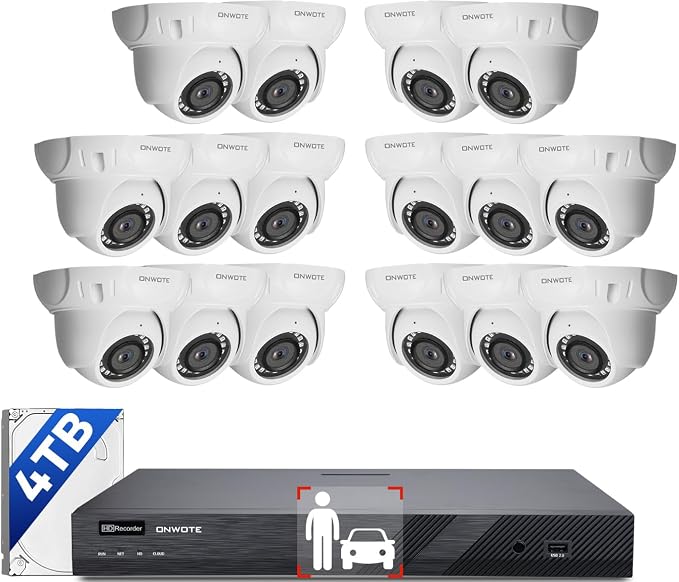 ONWOTE 16 Channel Security System, 12MP NVR, 16x 5MP PoE Cameras, AcuSearch | AI Human Vehicle Detection, 6K 4K 16CH Commercial NVR, Support 20TB, Record 24/7 Audio Video, Business Home Surveillance CCTV