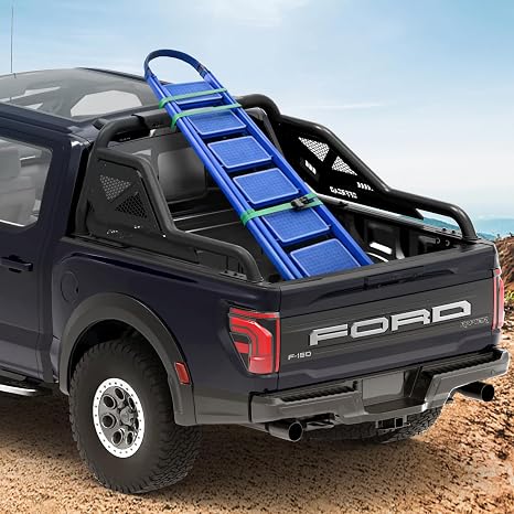 Long Rail Sport Roll Bar with Molle Panel for Truck Open Bed, Compatible with F150 F250 Silverado Sierra Ram 1500 2500HD Tundra Titan XD, No Drilling Installation