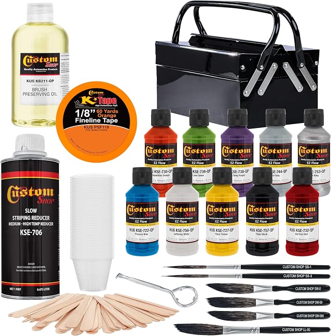 Custom Shop Pinstriping Ultimate Striping Box Kit with Storage Box, Paint