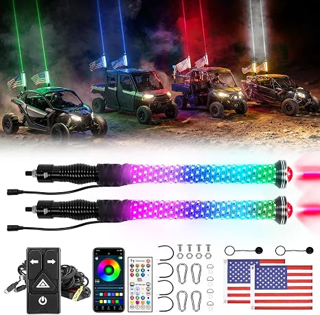 KEMIMOTO Universal 2-in-1 2pc 2ft Whipless LED Fat Whip Lights
