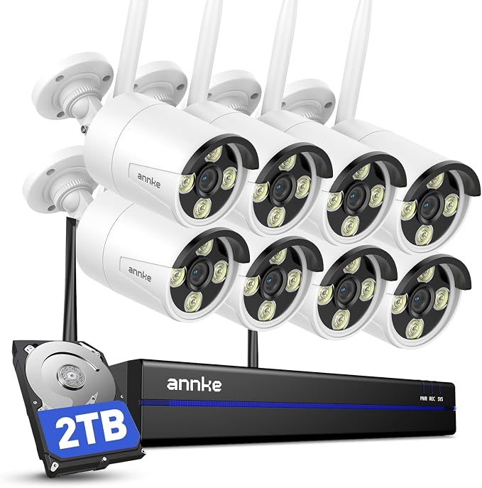ANNKE Wireless Camera System, 16CH 4K NVR & 8X 3MP Outdoor Cameras, 2TB HDD | Security Cams(Wired Power), 2-Way Audio, Dual-Band WiFi, Human Detection, IP66 Waterproof, 24/7 Protection, Metal Housing