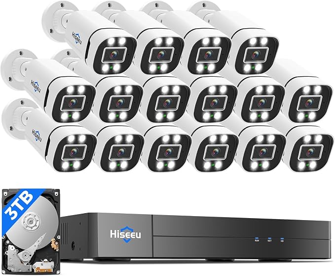 Hiseeu 16CH 3K Wired Security Camera System,16PCS 5MP CCTV Cameras | Smart Dual Light & Audio,Vehicle/Person Detection,5MP 16CH DVR,3TB HDD for Home 24/7 Outdoor Indoor Surveillance