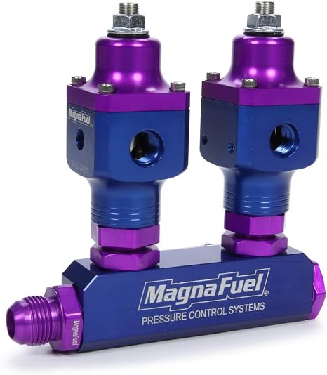 Nitrous Oxide Fuel Pressure Regulator Kit, Two Regulators, Fuel Block, Aluminum, Blue/Purple Anodized, Single 4-Barrel Carbs, Kit (MP-9540)