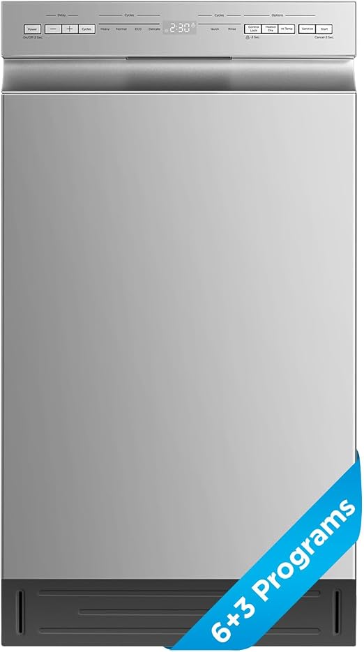 Midea 18 Inch Built-in Dishwasher, 8 Place Settings, Stainless Steel Tub