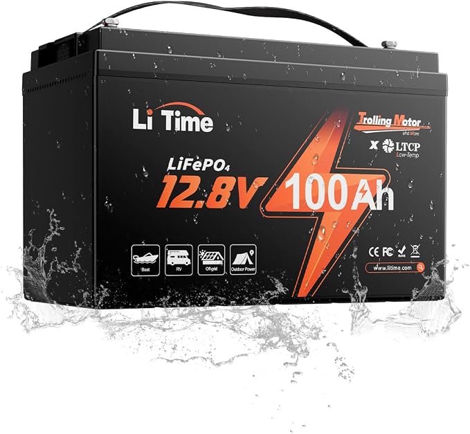 Litime 12V 100Ah Trolling Motor LiFePO4 Battery for Marine, Boat, RV, Yacht | Group 31, 100A BMS, Max. 15000 Cycles, Low Temp Protection, IP65 Waterproof, Max 4P4S, 1280Wh Energy, EV-Grade Cells