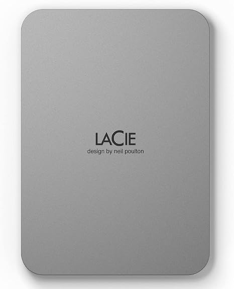 LaCie Mobile Drive 4TB External Hard Drive Portable HDD, USB-C 3.2, for PC and Mac, with Adobe All Apps Plan and Rescue Services, Moon Silver | Portable HDD with 25% recycled materials, one-click backup. Adobe CC trial included. 3-Year Warranty + 3-Year R