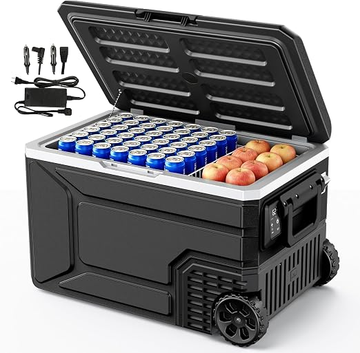 12V Refrigerator Electric Cooler 68QT for Car&Camping with Wheels,Black
