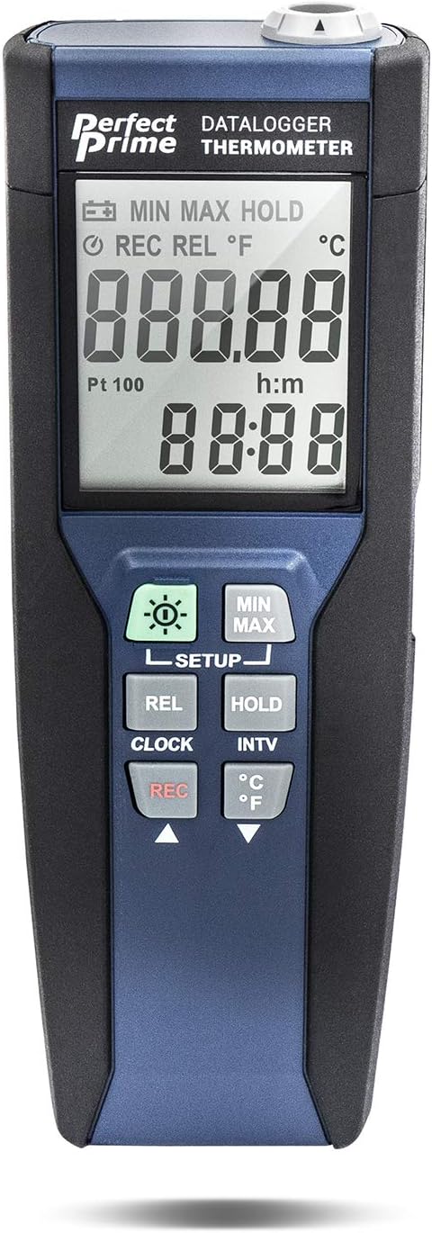 PerfectPrime TC0376, High Precision Platinum RTD Thermometer Datalogger with Probe, RS-232/USB Interface