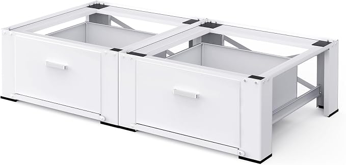 28" Washer and Dryer Pedestals with Drawer- Laundry Pedestal Stand for Washer and Dryer – Set of 2,Alloy Steel Washing Machine Stand Raiser, washer dryer pedestal 14.3'' Height White