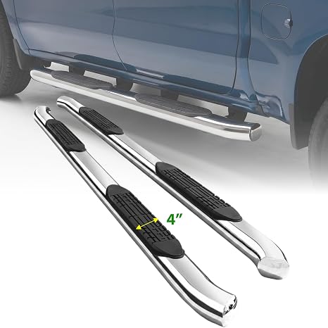 4 Inch Curved Stainless Steel Running Boards for 2000-2018 Chevy Silverado
