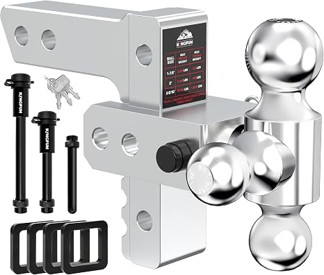 Adjustable Trailer Hitch - Drop Hitch 2.5 Inch Receiver, 6 Inch Drop/Rise Tow Hitch, Tri Ball (1-7/8" & 2" & 2-5/16" Balls), 18500 Lbs Gtw, Aluminum Heavy Duty Hitch with Anti-Theft Pins (Sliver)