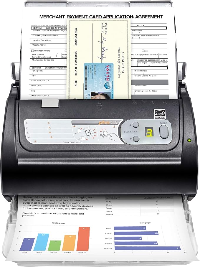 Plustek PS188 High Speed Double-Sided Color Document Scanner, with Automatic Document Feeder (ADF), 30 Pages Per Minute, Support Windows 7/8/10/11 | Color Duplex with one touch scan button - Software Support customize 255 scan task, Support Windows 7 / 8