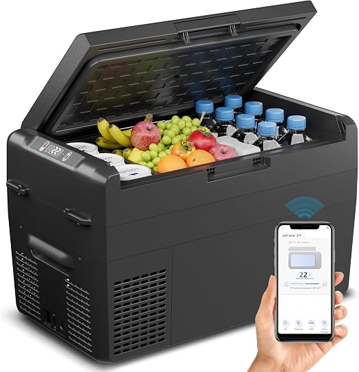 Feelfunn 12V Refrigerator - 27QT(25L) Portable Freezer, Electric Cooler for Car, Truck, RV, Van, Camping & Road Trip, Fast Cooling Fridge with 12/24V DC & 110-240V AC for Vehicle & Home Use,-4℉~68℉