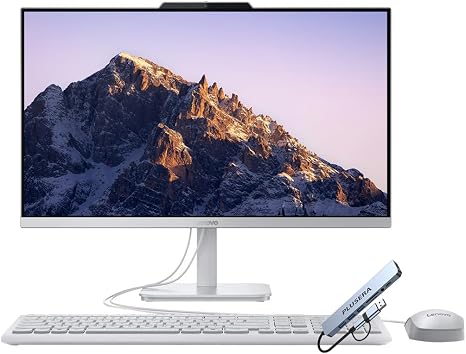 Lenovo A100 23.8" FHD All-in-One Desktop Computer, 16GB RAM 1TB SSD, Quad-Core Intel Processor, HDMI, Windows 11, Wired Keyboard & Mouse with PLUSERA 8-in-1 Hub, Gray