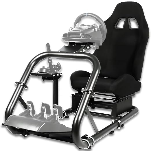 Anman Adjustable Driving Racing Simulator Cockpit with Black Chair Fit for Logitech G29 G920 G923, for Thrustmaster T300RS T3PA TGT, for Fantec, Wheel & Pedals Not Included