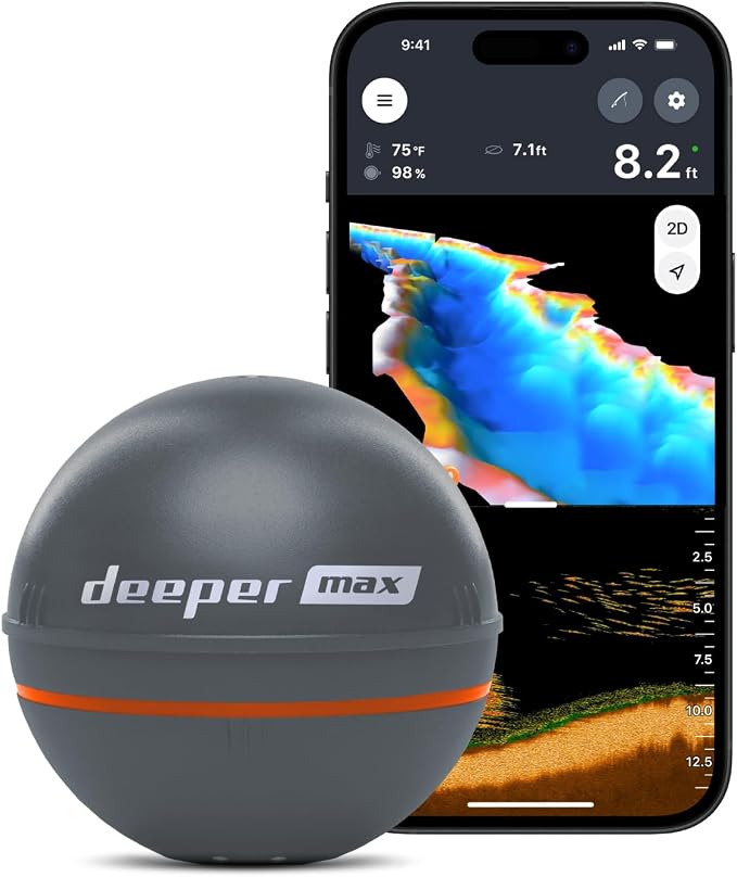 Deeper MAX Castable GPS Fish Finder– Portable Chirp Sonar Depth and Fish Finder for Boat Fishing, Ice Fishing, Shore Fishing - Personal 3D Depth Maps with User-Friendly Free App
