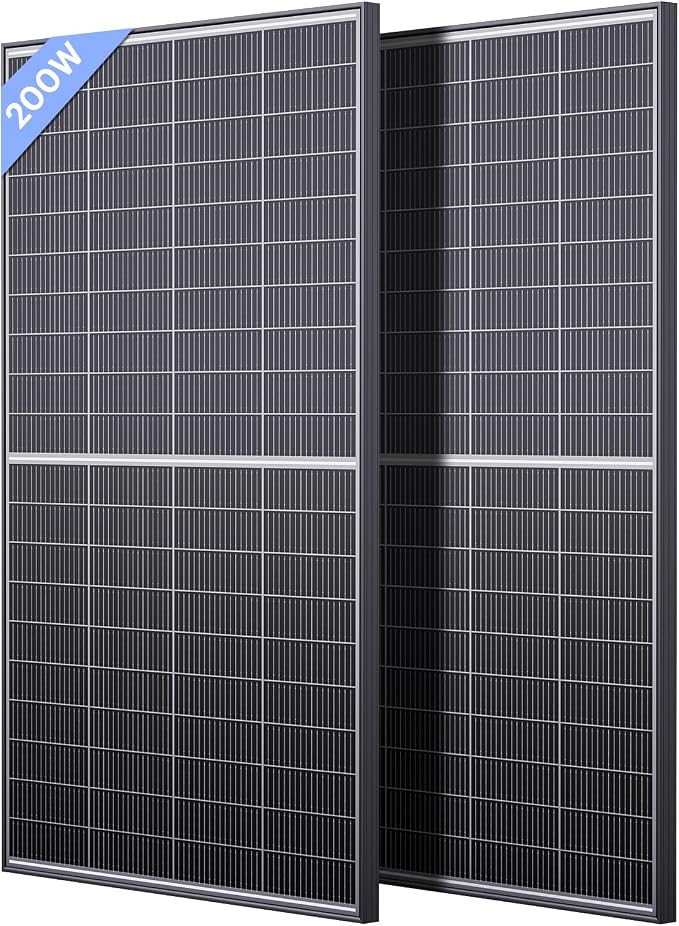 N-Type 16BB 400W Bifacial Solar Panel, 2Pcs 200 Watt Solar Panel for 12V/24V Systems, 25.6% High Efficiency, Dual-Module Parallel Anti-Shade Design, for RV Van Marine Home Rooftop Off-Grid