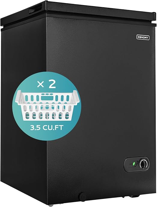 EUHOMY 3.5 Cu.Ft Chest Freezer with Wheels, Deep Freezer Top Door, Black