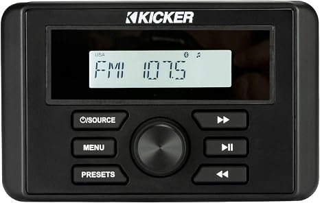 Kicker 46KMC3 Weather-Resistant Gauge-Style Media Center with Bluetooth | Waterproof round receiver, wireless streaming at the helm, dash mount stereo upgrade, easy in-dash installation