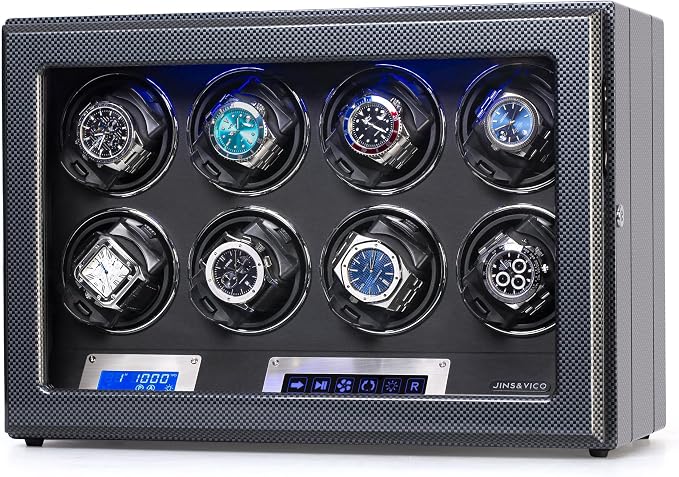 Watch Winder, Piano Finish with Adjustable [Upgraded] Pillows, 8 Winding Spaces for Automatic Watches, Built-in Illumination
