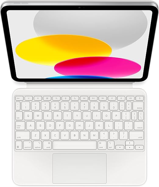 Apple Magic Keyboard Folio: iPad Keyboard and case for iPad (A16 and 10th Generation), Detachable Two-Piece Design that attaches magnetically, Built-in trackpad, US English – White | Detachable keyboard with trackpad and 14-key function row for typing, na