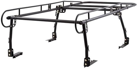 Rockland Universal Full-Size Steel Over-Cab Truck Rack, 800 LBS Capacity, 136.5" x 55" x 34.25", 49"-64" Adjustable Truck Bed Width, Extendable Truck Ladder Rack with None Drilling C-Clamps