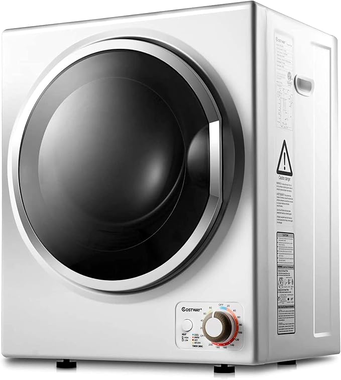 COSTWAY Compact Laundry Dryer, 110V Electric Portable Clothes Dryer with Stainless Steel Tub, Control Panel Downside Easy Control for 4 Automatic Drying Mode, White