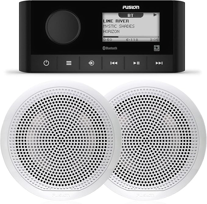 Fusion Entertainment Fusion MS-RA60 Marine Receiver with Fusion 1 Pair EL-F651W 6.5 Marine Speakers with White Classic Grills