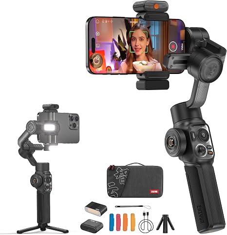 ZHIYUN Smooth 5S AI Pro Gimbal Stabilizer for Smartphone 3-Axis Phone Gimbal with AI Tracker, Magnetic/Built-in Fill Light, Storage Bag, iPhone Stabilizer for Video Recording Filming Vlogging | 3-Axis Phone Gimbal, Magnetic/Built-in Fill Light, Storage Ba